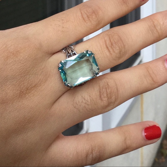 925 Sterling Silver Huge Gemstone Aquamarine Antique Style - Picture 8 of 12